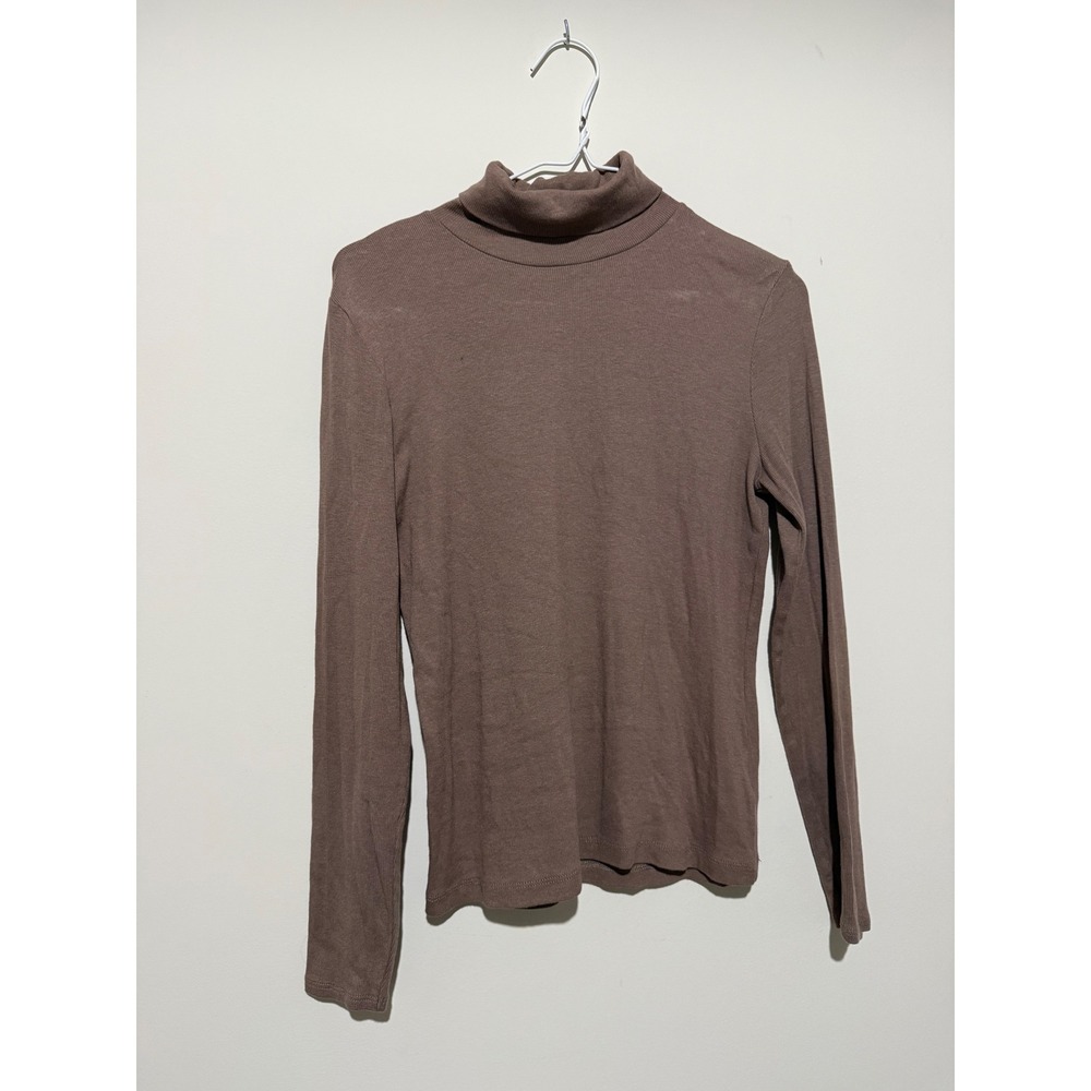 Joie Womens Brown Ribbed Turtleneck Long Sleeve Pima Cotton Modal Top Medium